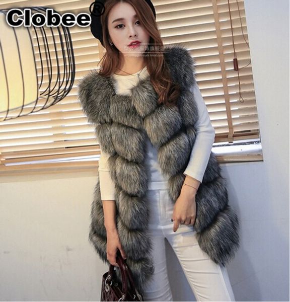

6xl 2019 2019 winter warm women import coat fur vest high-grade faux fur coat long vest plus size: s-xxxxl, Black