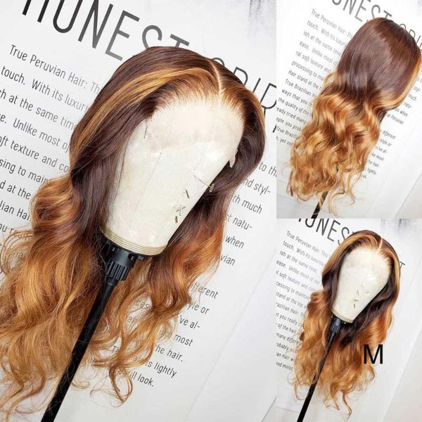 

pre plucked 13x6 deep part lace front human hair wig remy ombre highlight colored wavy wig with baby hair for black women, Black;brown