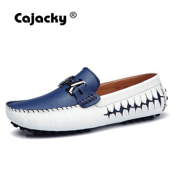

cajacky men loafers genuine leather casual shoes slip on mens boat shoes italian driving moccasins blue flats new1, Black