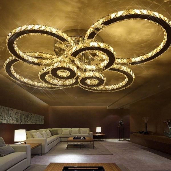 

Led k9 cry tal ceiling light flu h mount chrome ceiling light lamp 8 round led chandelier lighting fixture with remote for living room