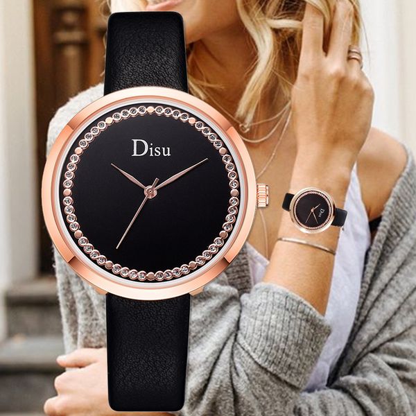 

disu brand fashion leather watches 2019 new leather minimalist wrist watch women watches mujer bayan kol saati montre feminino, Slivery;brown