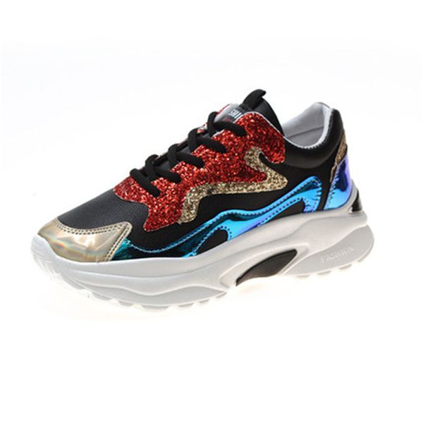 

the new 2019 spring and autumn fashion sequins casual shoes comfortable flat bottom thick soles shoes woman, Black