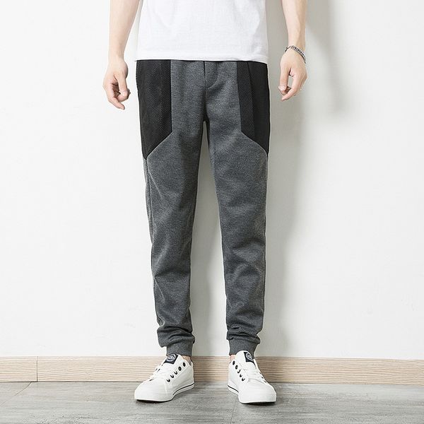 

mens designer pants spring autumn hip hop casual sports trousers slim panelled pockets long pencil pants, Black