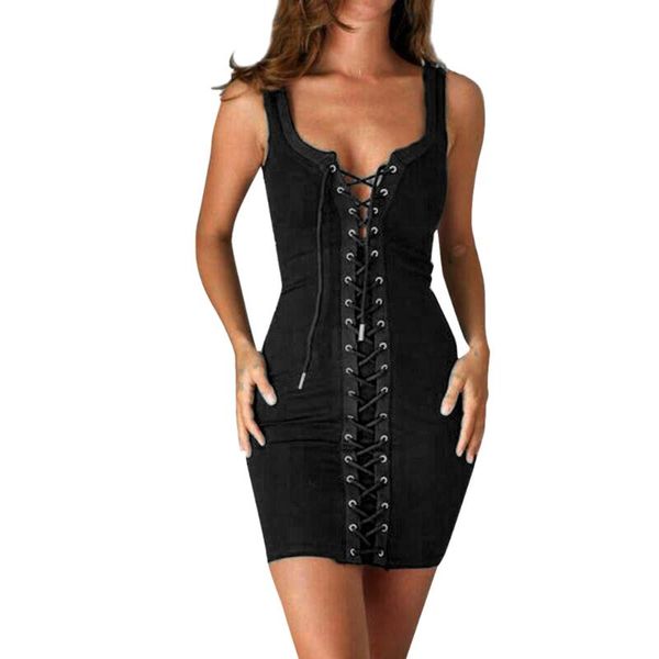 

38# lace up corset bodycon dress women slim ladies v neck strappy bandage mini dresses club dress plu size 3xl sukienka, Black;gray