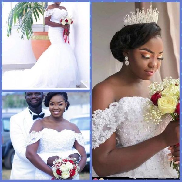 

off the shoulder sweetheart mermaid wedding dresses beaded lace appliqued bridal dresses tulle vestido 88, White