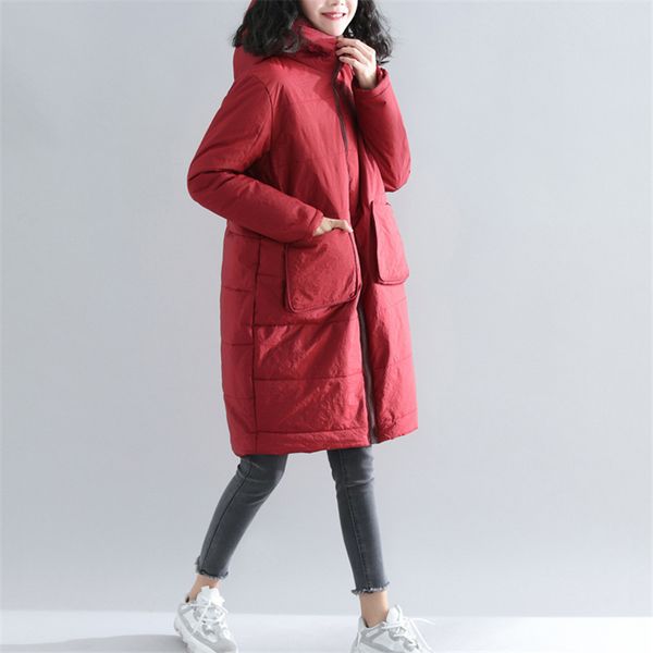 

large size cotton jackets women winter 2019 new thick loose hooded coats medium long solid color female cotton overcoatt167, Tan;black