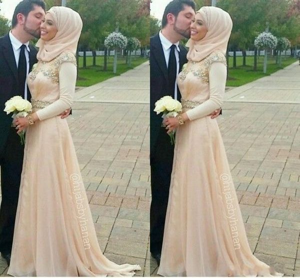 Acheter 2020 Printemps Mariage Robes Hijab Islamique Femmes Musulmanes Officielle De Lévénement à Col Mer Robes A Ligne Custom Made Vintage à Manches
