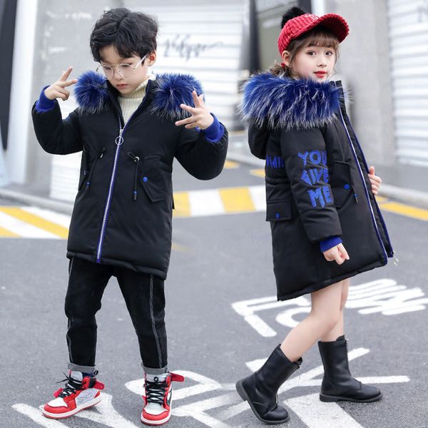 

girls winter coats jacket kids thicken warm boys down hooded long coats for girl 6 8 10 12 year outerwear teen parkas, Blue;gray