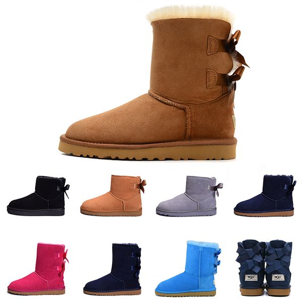 

designer wgg snow boots women's australia classic bow ankle boots black grey chestnut navy blue women girl half boots size 36-41