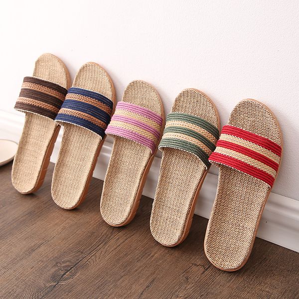 

new flax slippers for men and women 2019 summer shoes men beach sandals casual home open toe slippers indoor shoes, Black