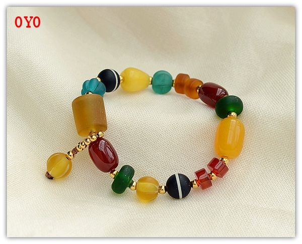 

retro fashion pumpkin ancient method glass bead crystal bracelet men and women bracelet girlfriends sen beaded jewelry, Black