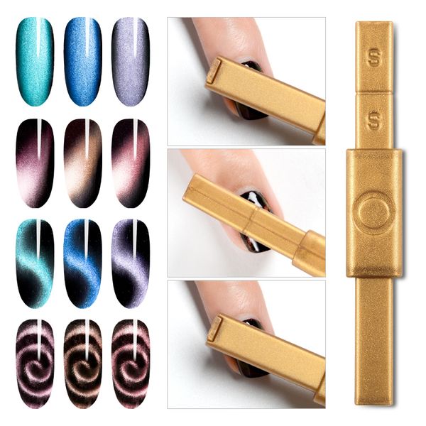 

multi-funcation 12 in 1 magnetic nail art stick 3d cat eyes effect strong magnet board painting gel nail polish manicure tool, Red;pink