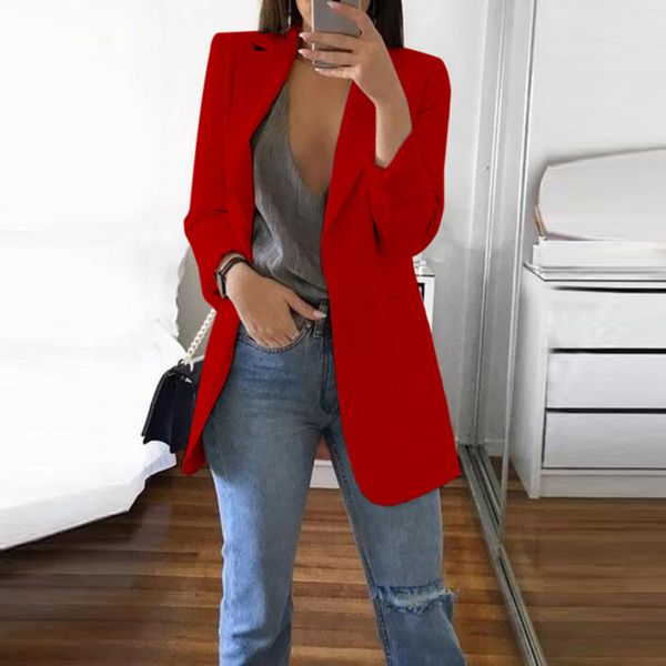 

fashsiualy women's suit jacket red jacket female women autumn winter long sleeve office coat cardigans suit long #805, White;black