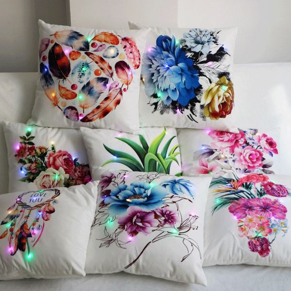 

led light luminous pillow case pillow covers cushion cover creative flower square pillowcase home sofa car decoration dhl fa2030