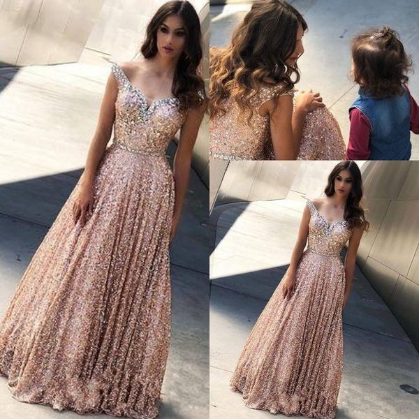 

new rose gold a line sequined prom dresses off shoulder beaded sash floor length arabic sequins formal evening wear party gowns custom, Black