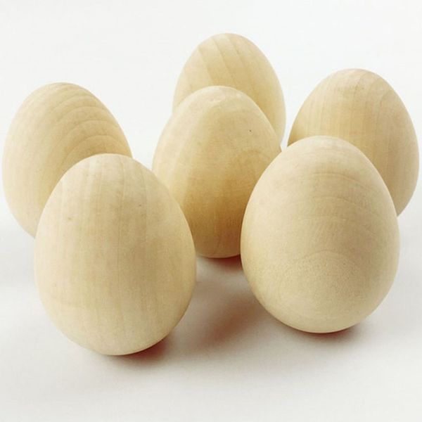 

50pcs wood easter eggs large 6*4.3cm wooden hen egg diy unfinished simulation egg decorate it yourself toys