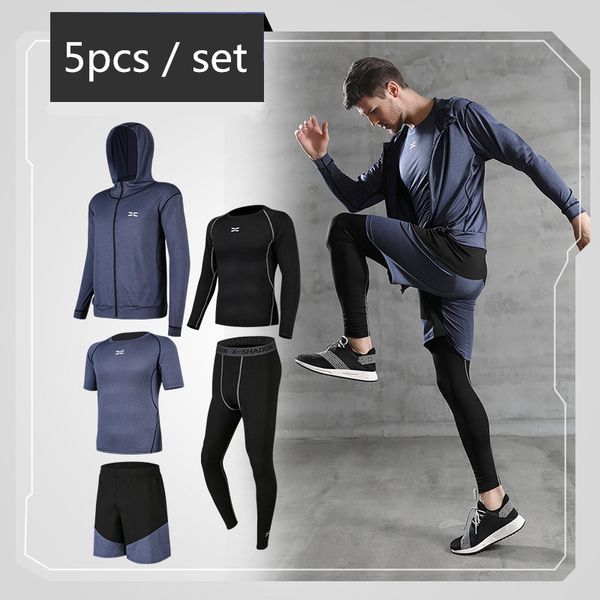 

men compression sportswear suits gym tights training clothing training jogging sports set running tracksuit dry fit plus size, Black;blue