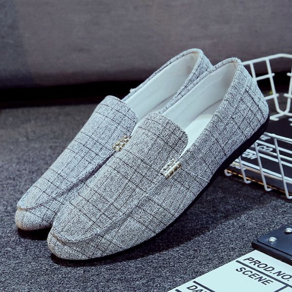 

2018 fashion flat mens soft driving shoes autumn men peas shoes casual set foot metal buckle lattice canvas, Black