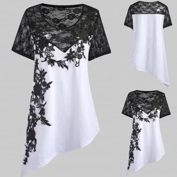 

summer women short sleeve dress casual round neck mini dress irregular lace mini party femme vestidos, Black;gray