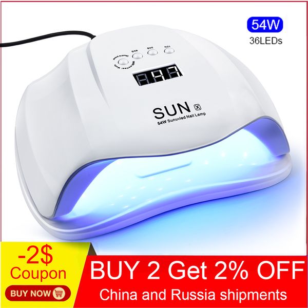 

jewhiteny sunx 54w uv lamp led nail lamp nail dryer for all gels polish with infrared sensing 30/60/90s timer smart touch button