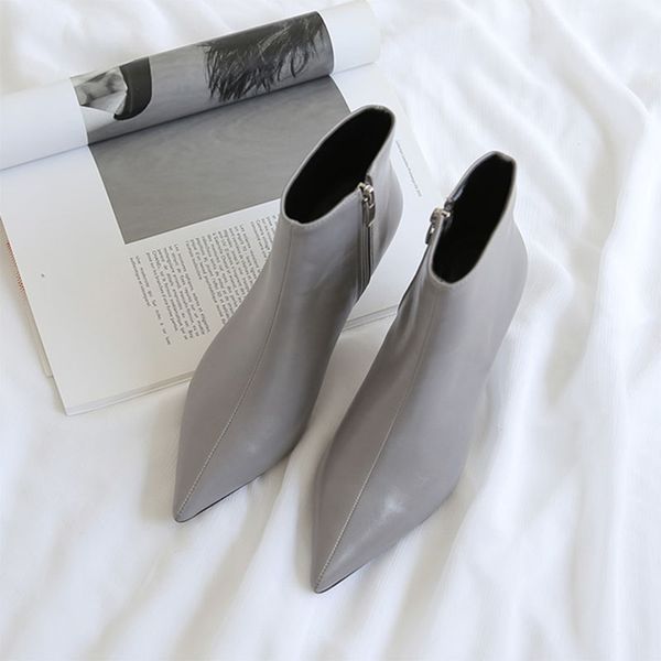 

pointed high heel white booties autumn and winter new fine heel boots naked boots women's spring single, Black