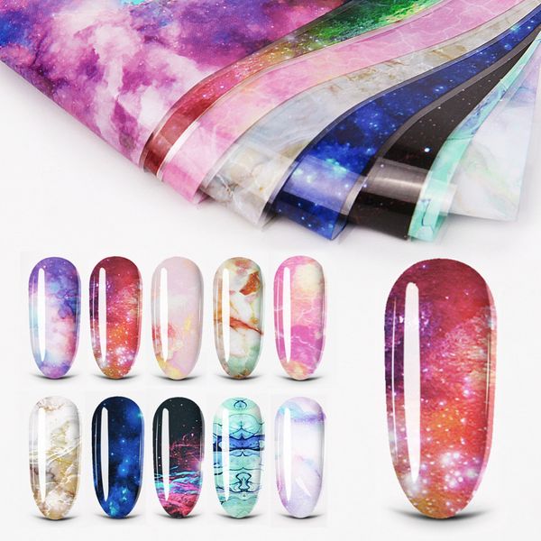 

10 colors starry sky nail art transfer sticker paper universe galaxy star style nail foil stickers decals decoration manicure, Black