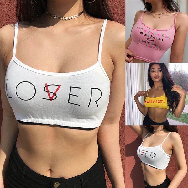 

woman tanks tank women fashion strappy cotton letter print summer tank vest short crop camis tees ladies, White