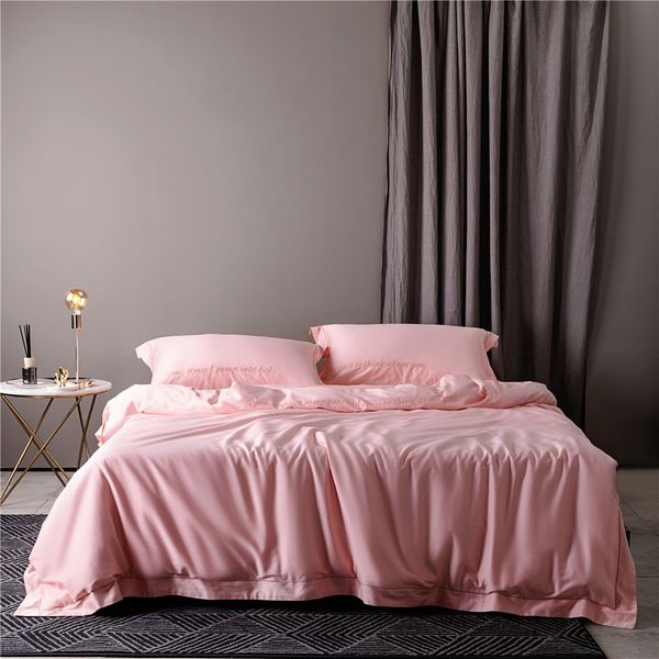 Egyptian Cotton Embroidery Pink Queen King Bedding Sets Sheets