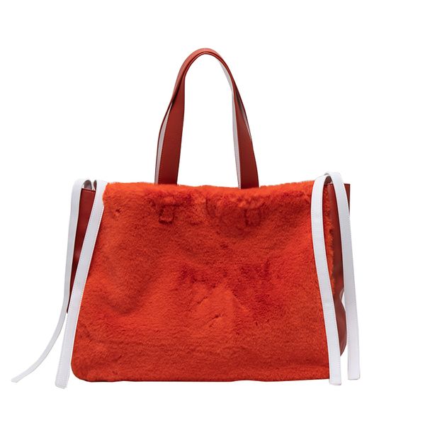

new handbag women korean winter big fur shopping bag large capacity shoulder handbag pu handle causal tote bags ladies