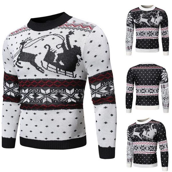 

puimentiua autumn winter men's sweater o-neck christmas deer print sweaters casual slim fits brand knitted sweater men plus size, White;black