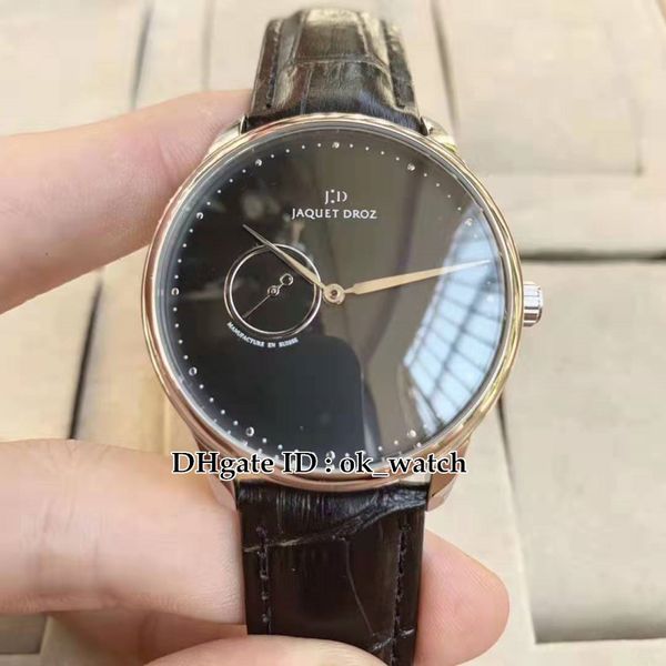 

astrale grande heure minute j017030201 miyota 82s7 mens watch black dial black leather strap silver case gents new watches, Slivery;brown