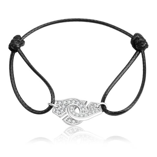 

brand designer france popular jewelry 925 sterling silver handcuffs bracelet for men women with rope zircon silver pendant bracelet menottes, White