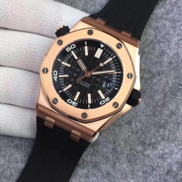

2019 oak wristwatch rose gold rubber band stainless steel 300m/10000ft automatic mechanical men's watch watches ing, Slivery;brown