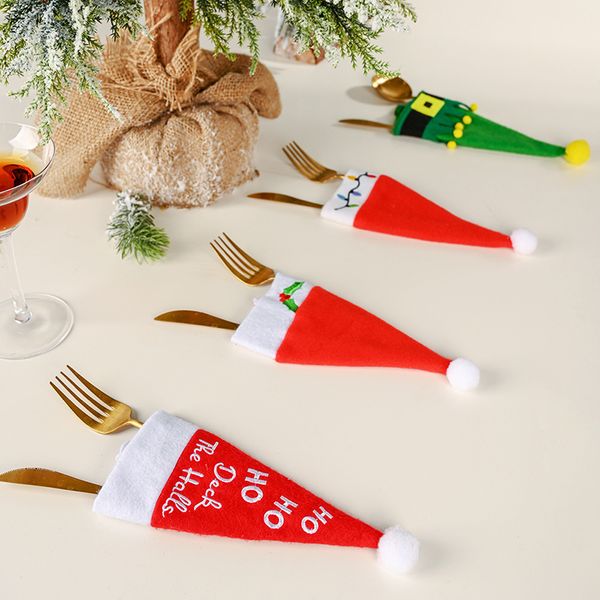 

christmas red green knife fork set personality cute christmas table decoration knife fork bag wine bottle set