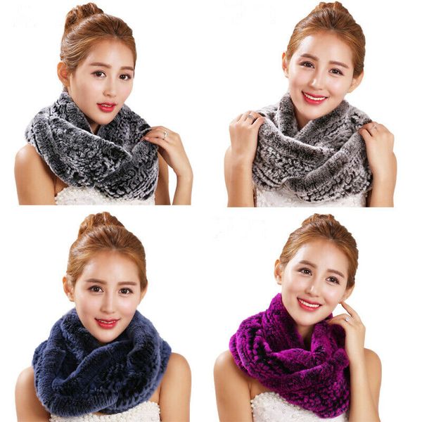 

real rex rabbit fur scarf for women winter warm neckerchief hand-woven fluffy soft, Blue;gray