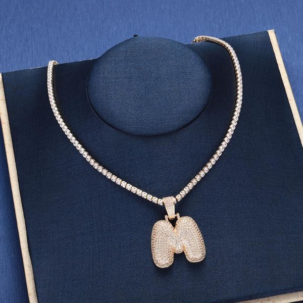 

pendant necklaces 3umeter custom initial a-z bubble letters pendants men's zircon hip hop jewelry with 4mm tennis chain gift for men, Silver
