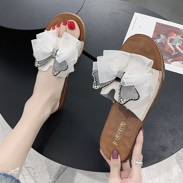

shoes woman's slippers low lady shale female beach slides butterfly-knot shose women 2020 flat girl summer sabot, Black