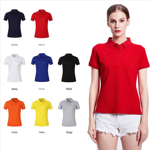 

2020 mercerized ground solid color polo shirt women's lapel t-shirt british pearl pearl business leisure, White