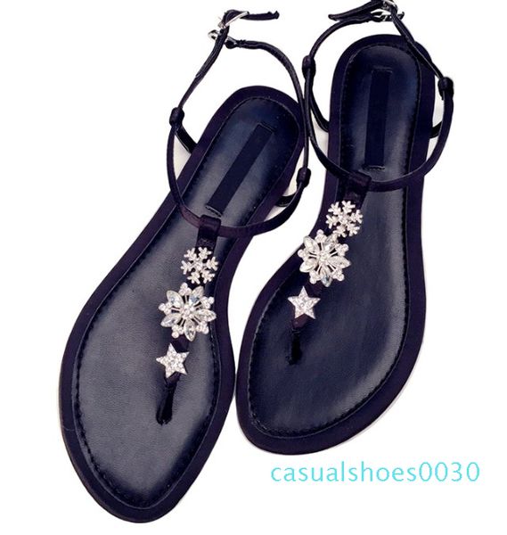 

new rhinestone sandals female summer toe rome shoes wild flat shining diamond star clip toe sandals female sandals sandal c30, Black