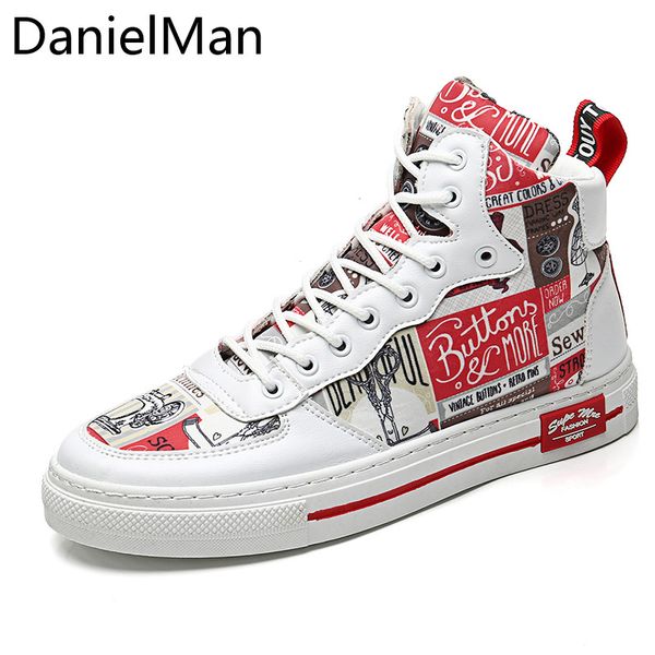 

danielman men sneakers casual shoes trend lightweight male shoes leather colorful high socks sneakers zapatillas hombre, Black