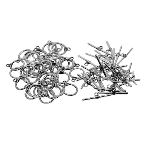 

50 set toggle clasps o-ring t-bar antiqued silver tone - jewelry making bracelets, Black