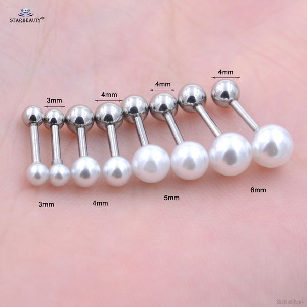 

perfect round pearl 2pcs 1.0x6mm 18g tragus piercing oreja cartilage earrings nose ring stud ear piercing pearl helix piercing, Slivery;golden