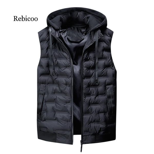 

men's down vests winter jackets waistcoat men fashion sleeveless solid zipper coat overcoat warm vests outwear, Black