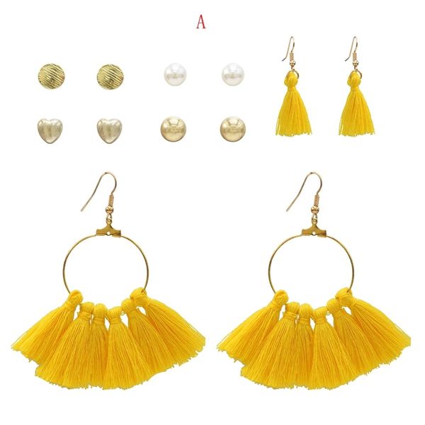 

6 pairs/set girl green yellow gold metal leaves round drop earrings for women fringe tassel sequins party earing birthday gift, Silver