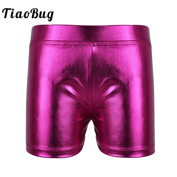 

tiaobug kids teens sports swimming shorts girls shiny patent leather gymnastics dance workout swim bottoms children gym shorts