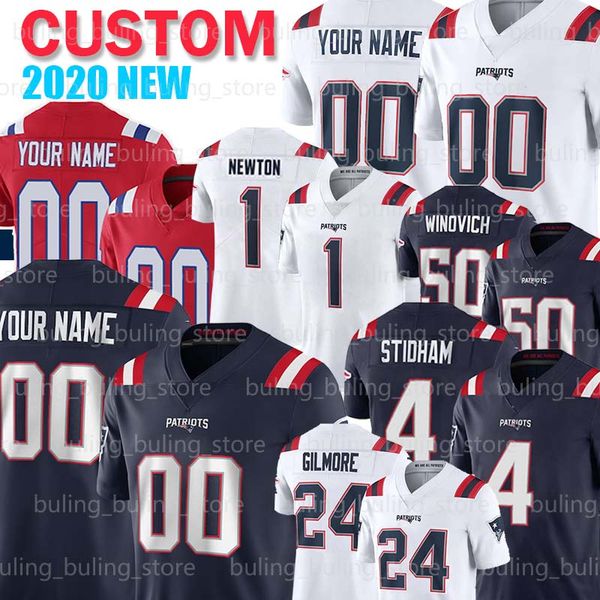 

1 cam newton custom new england patriots 24 stephon gilmore dont'a hightower n'keal harry chase winovich devin mccourty footba, Black;red