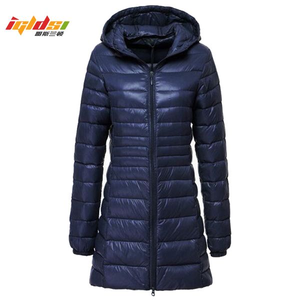 

lightweight down parka new 2019 winter white duck down jacket women long outwear ultralight hooded thin hat coat plus size 6xl, Black