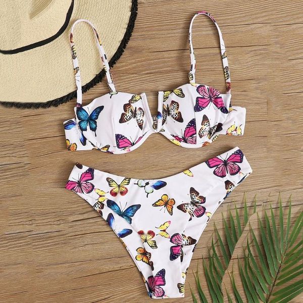 

bikinis set butterfly print high waist women's swimsuit 2pcs bathing suits swimming women swimsuit push-up bikini set #w, White;black