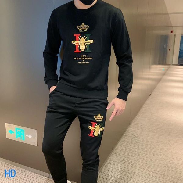 

pp2019gg new cotton sweater heavy embroidery embroidered bee european and american fashion big trend trend sports suit sweater soft breathab, Gray