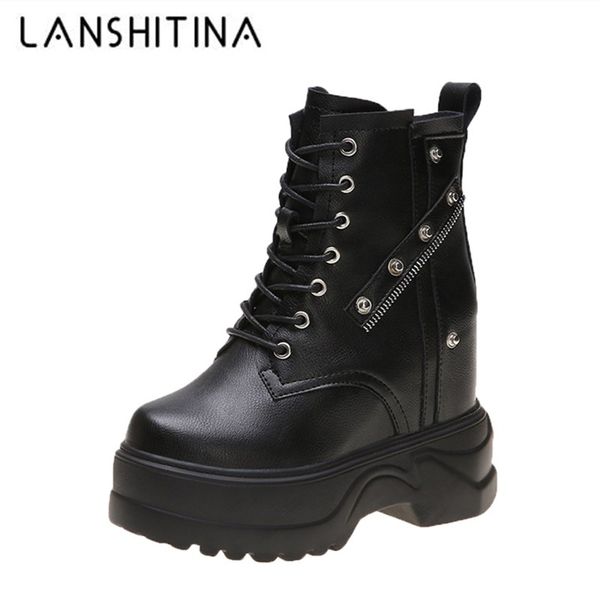

black boots women winter shoes 2019 fashion hidden heels motorcycle boots ladies platform leather ankle keep warm sneakers